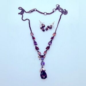 Givenchy Gunmetal Multicolored Crystal Drop Necklace & Earrings Set 1990s mint!